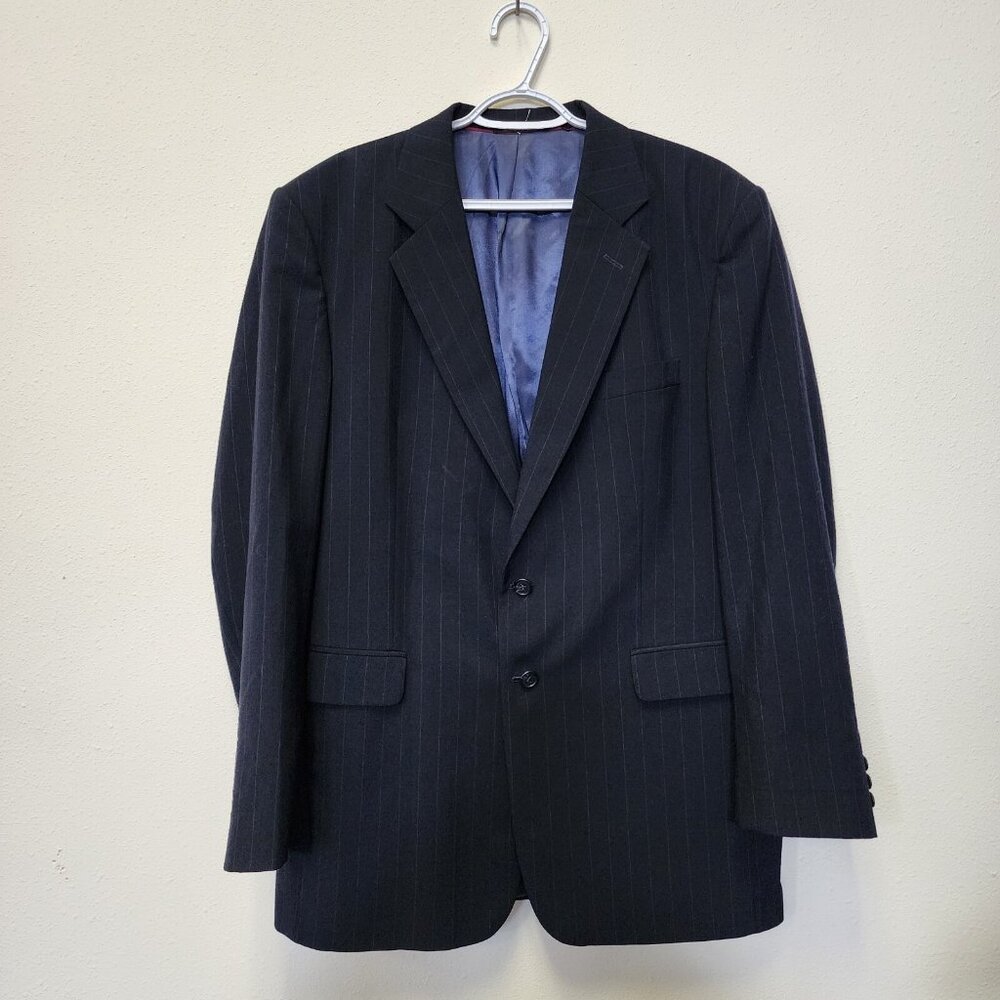 Brunswick Vintage 2 pc Suit Pinstripe Black Gray Wool 42L/36W Suspender Buttons
